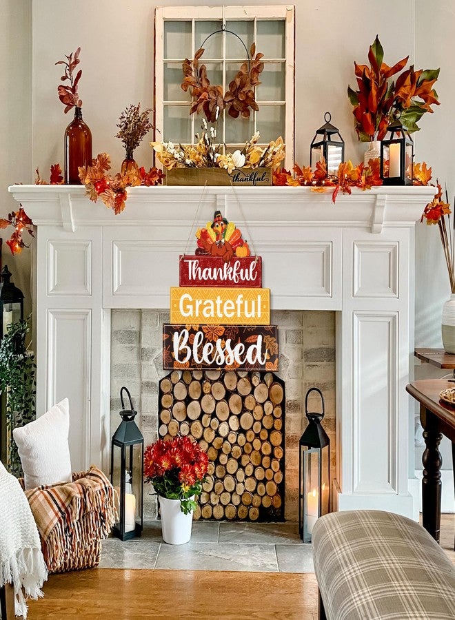 Yewfold Thanksgiving Turkey Wooden Door Sign, Thanksgiving Hanging Grateful Thankful Blessed Door Decoration for Fall Autumn Harvest Home Decor - Image 5